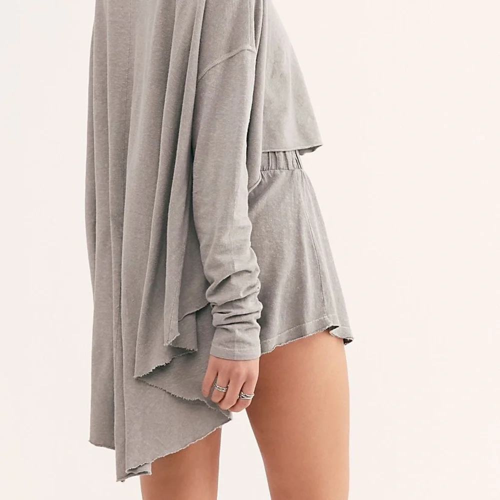 Free People Gray Washed Cropped Lounge Top and Shorts Set - Picture 3 of 12